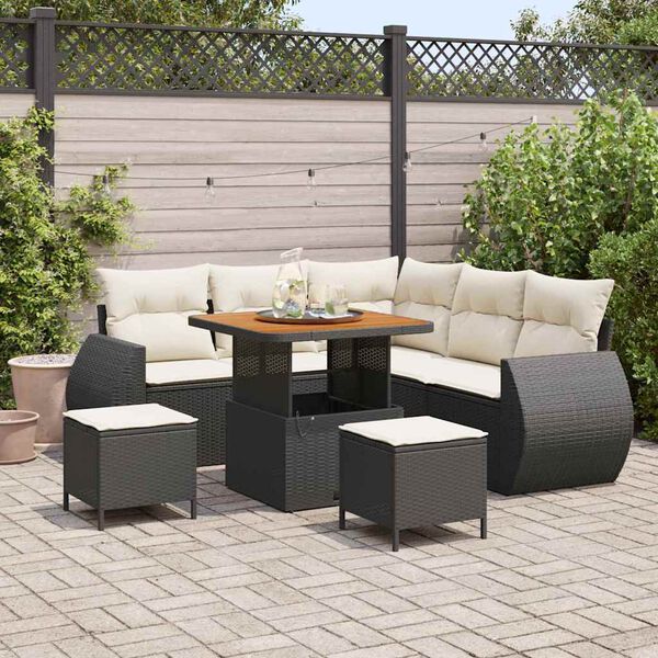 vidaXL Set Divano da Giardino 8 pcs Nero e Crema polyrattan