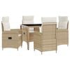 vidaXL Set da pranzo per esterni 5 pz Beige e Bianco Crema polyrattan