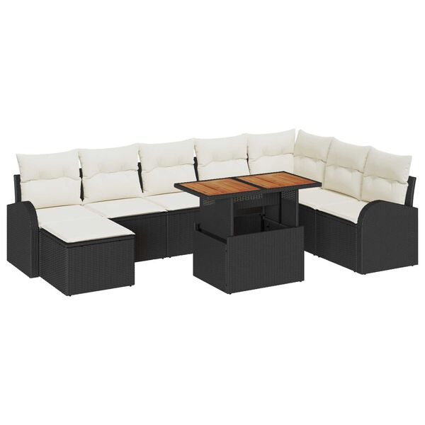 vidaXL Set Divano da Giardino con archiviazione 9 pcs Nero Poly Rattan