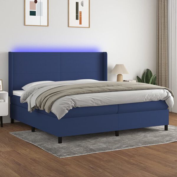 vidaXL Letto a Molle Materasso e LED Blu 200x200cm in Tessuto