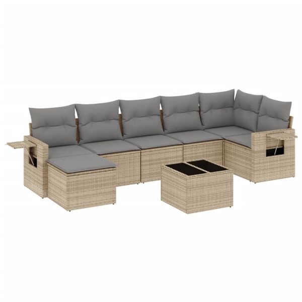 vidaXL Set Divano da Giardino 8 pz con Cuscini Beige in Polyrattan