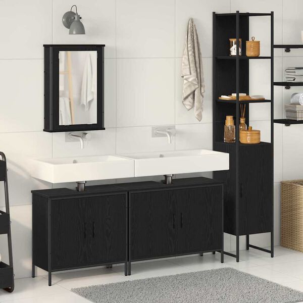 vidaXL Set di mobili per il bagno 4 pcs Nero Legno multistrato