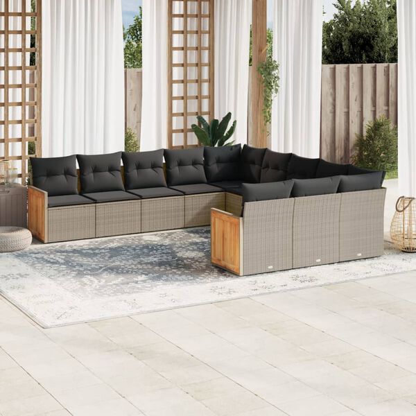 vidaXL Set Divani da Giardino 11 pz con Cuscini in Polyrattan Grigio