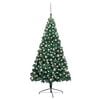 vidaXL Albero di Natale a Met&agrave; Preilluminato con Palline Verde 210 cm