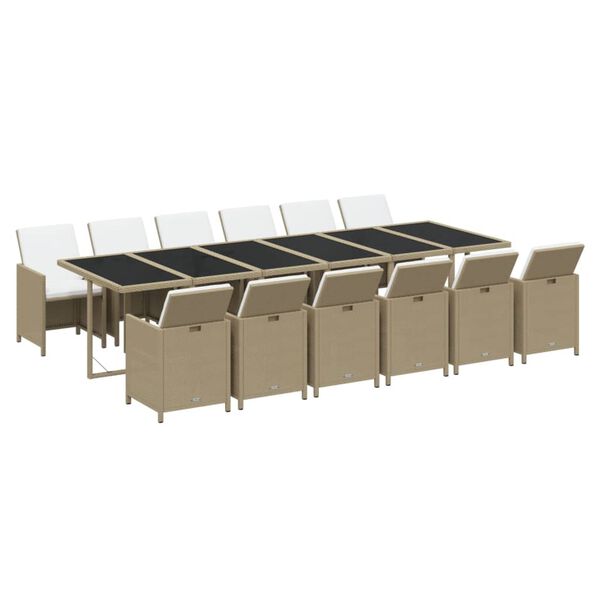 vidaXL Set da Pranzo da Giardino 13 pz con Cuscini in Polyrattan Beige