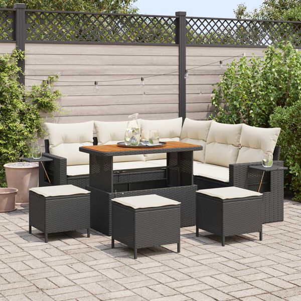 vidaXL Set Divano da Giardino con cuscino 9 pcs Nero polyrattan