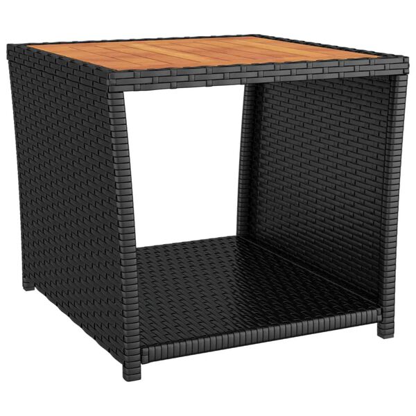 vidaXL Tavolino con Piano Legno Nero Polyrattan Legno Massello Acacia