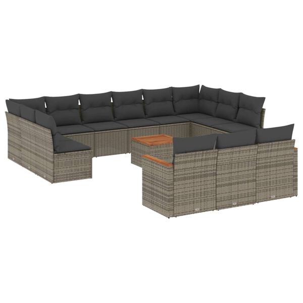 vidaXL Set Divani da Giardino 14pz con Cuscini in Polyrattan Grigio