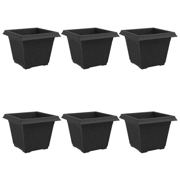 vidaXL Vaso quadrato per fiori 6 pcs Nero 28,5 x 28,5 x 22 cm Plastica