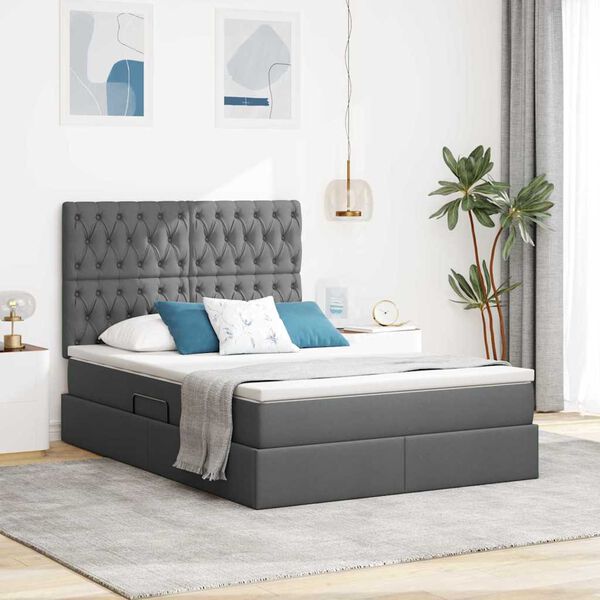 vidaXL Letto con contenitore e materasso Grigio scuro 140 x 190 cm