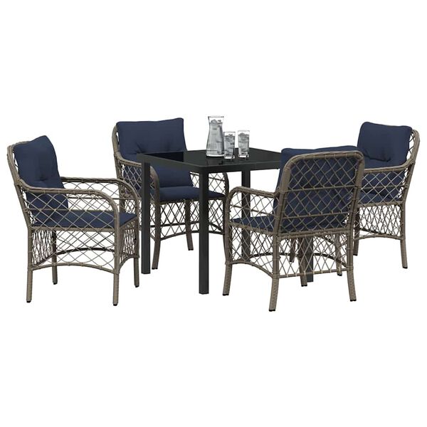vidaXL Set da Pranzo per Giardino 5 pcs Grigio e Nero Rattan