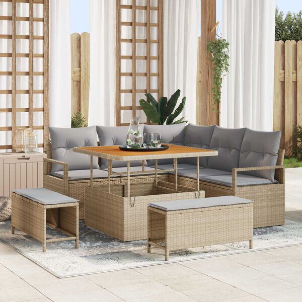 vidaXL Set Divano da Giardino con cuscino 8 pcs Beige Poly Rattan
