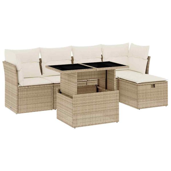 vidaXL Set Divano da Giardino 6 pz con Cuscini Beige in Polyrattan