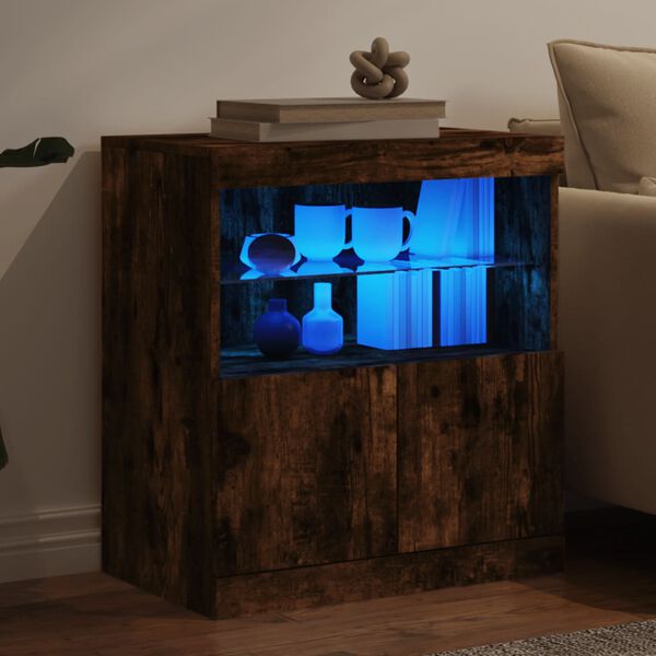vidaXL Credenza con Luci LED Rovere Fumo 60x37x67 cm