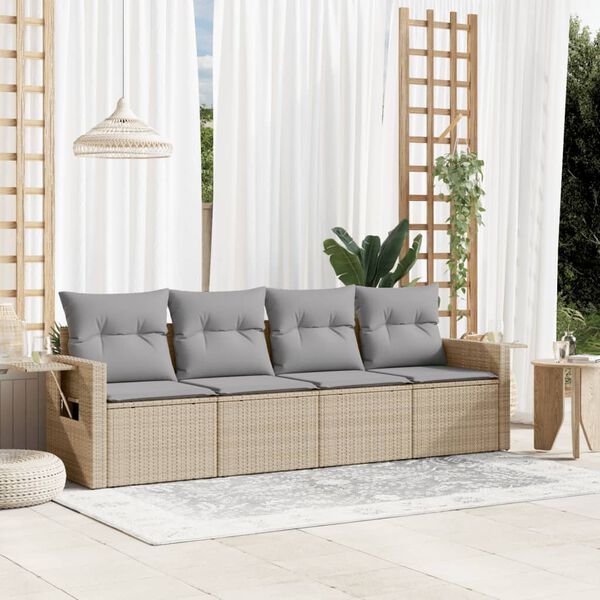 vidaXL Set Divano da Giardino 4 pz con Cuscini Beige in Polyrattan