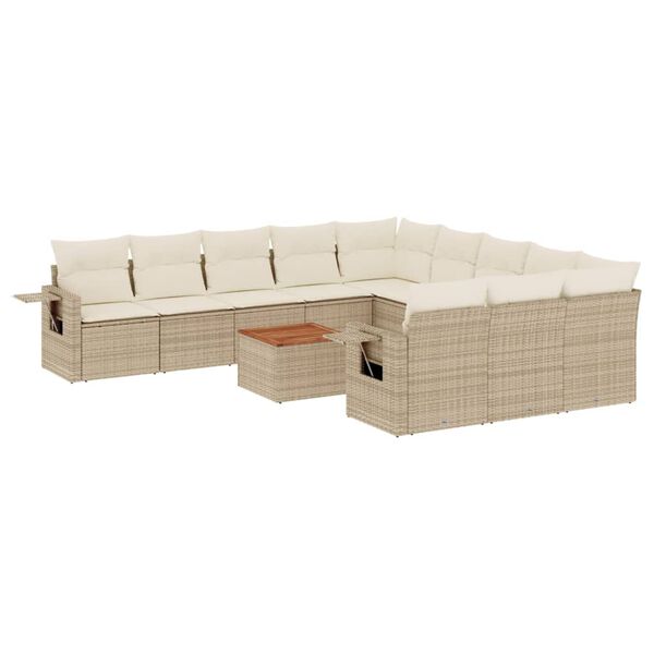 vidaXL Set Divani da Giardino 12 pz con Cuscini Beige in Polyrattan