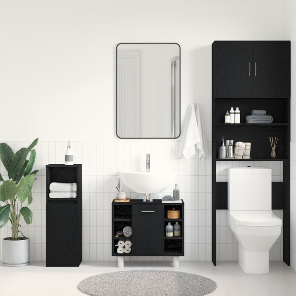 vidaXL Mobile da Bagno Rovere Nero 60 x 32 x 54 cm Legno multistrato