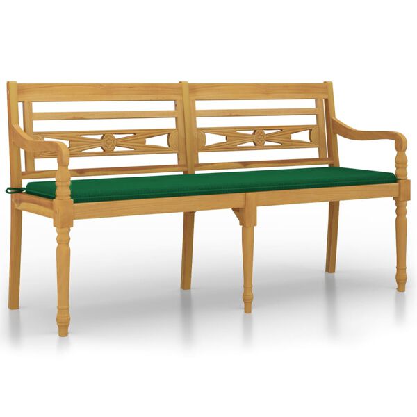 vidaXL Panchina Batavia con Cuscino Verde 150 cm Legno Massello Teak