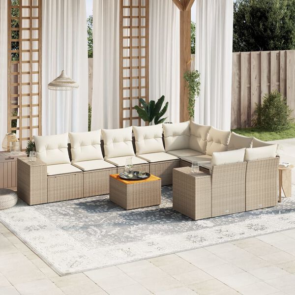 vidaXL Set Divano da Giardino 10 pz con Cuscini Beige in Polyrattan