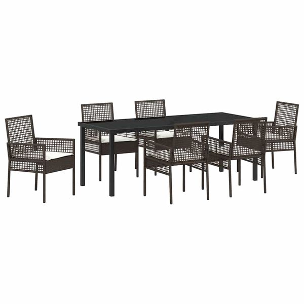 vidaXL Set da Pranzo per Giardino con cuscino 7 pcs Marrone polyrattan