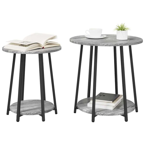 vidaXL Set tavolini 2 pcs Grigio sonoma e Nero 50 x 50 x 51 cm