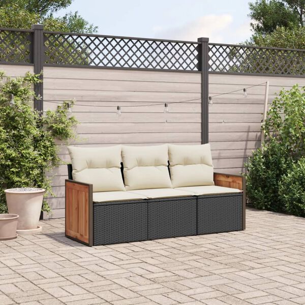 vidaXL Set Divani da Giardino 3 pz con Cuscini in Polyrattan Nero