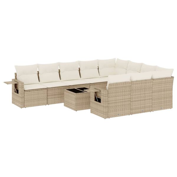 vidaXL Set Divani da Giardino 11 pz con Cuscini Beige in Polyrattan