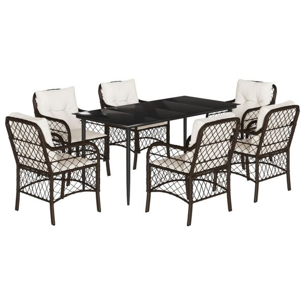 vidaXL Set da Pranzo da Giardino 7pz con Cuscini in Polyrattan Marrone