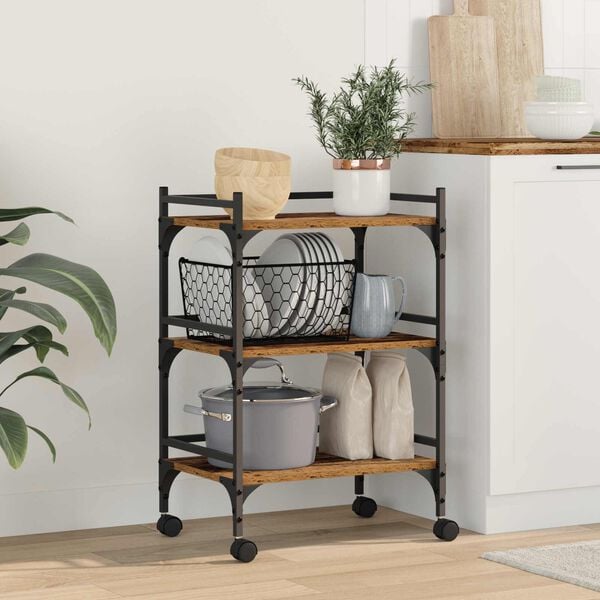 vidaXL Carrello da Cucina Legno vecchio 50 x 35 x 75.5 cm