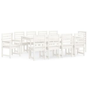 vidaXL Set da Pranzo per Giardino 11pz Bianco Legno Massello di Pino