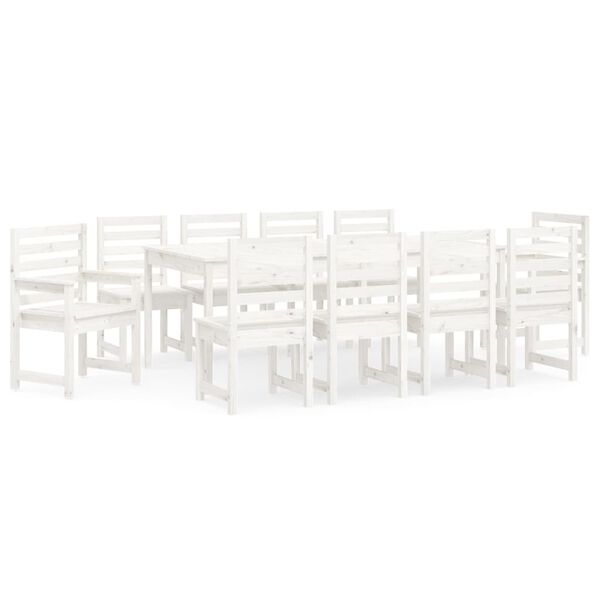 vidaXL Set da Pranzo per Giardino 11pz Bianco Legno Massello di Pino