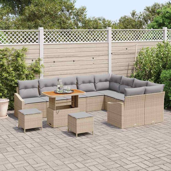 vidaXL Set Divano da Giardino con cuscino 12 pcs Beige polyrattan