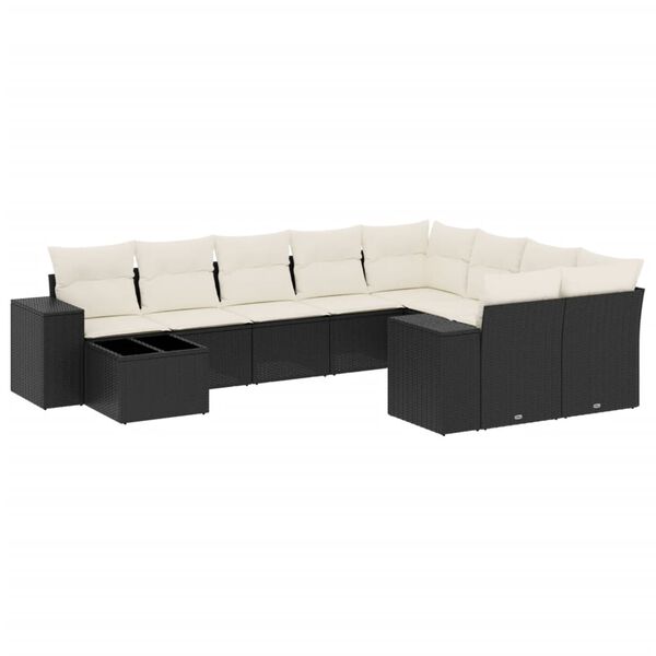 vidaXL Set Divani da Giardino 10pz con Cuscini in Polyrattan Nero