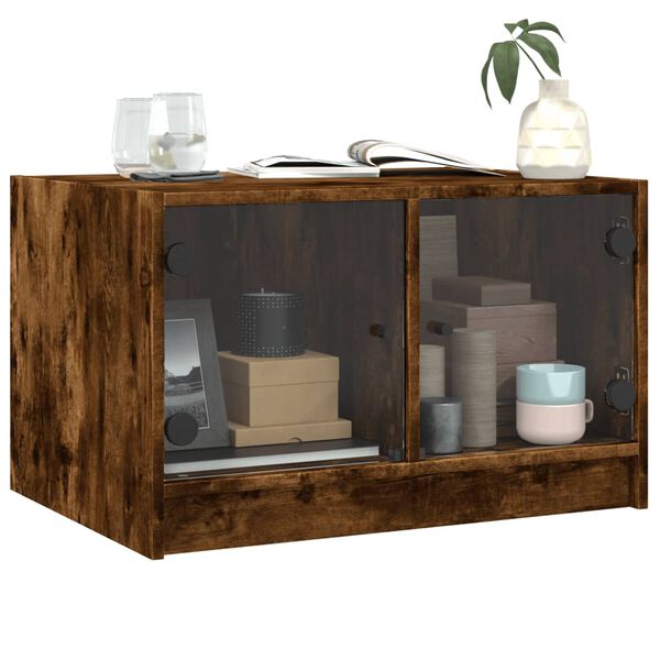 vidaXL Tavolino da Salotto con Ante in Vetro Rovere Fumo 68x50x42 cm