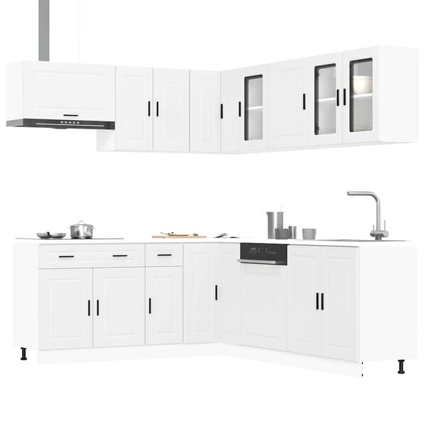 vidaXL Set Mobili da Cucina 11 pz Porto Bianchi Legno Multistrato