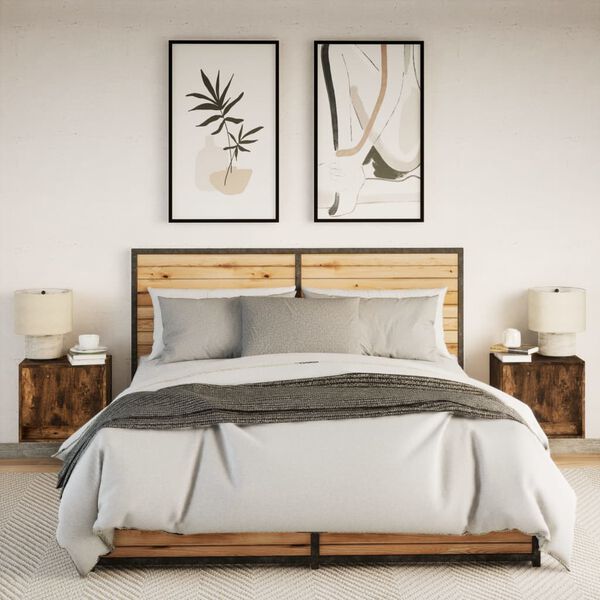 vidaXL Comodini a Parete con luci LED 2 pz Rovere Fumo