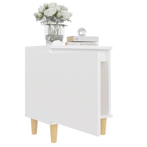 vidaXL Comodino con Gambe in Legno Massello Bianco 40x30x50 cm