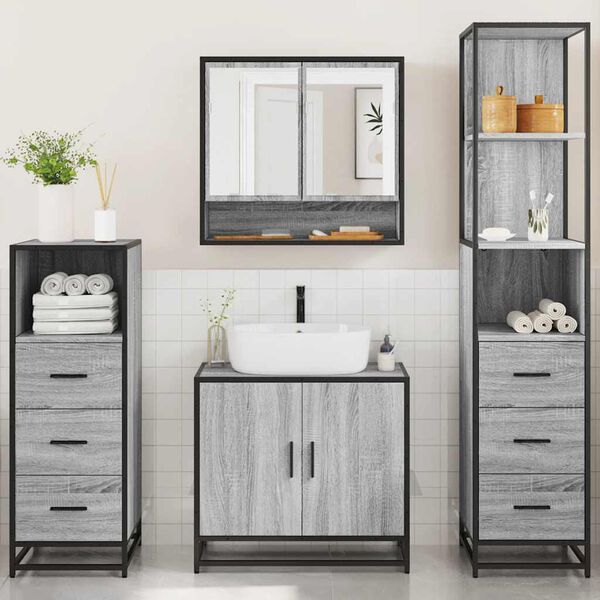 vidaXL Set Mobili da Bagno 4 pz Grigio Sonoma in Legno Multistrato
