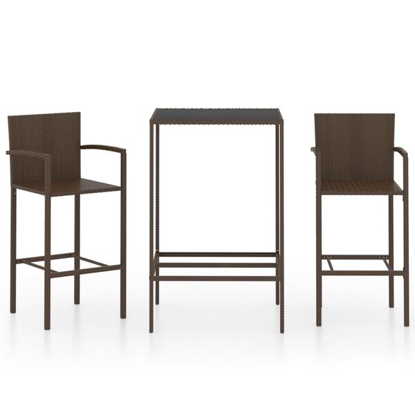 vidaXL Set da Bar da Giardino 3 pz in Polyrattan Marrone