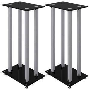 vidaXL Pedane Casse 2pz Nero Argento Vetro Temperato Design 4 Pilastri
