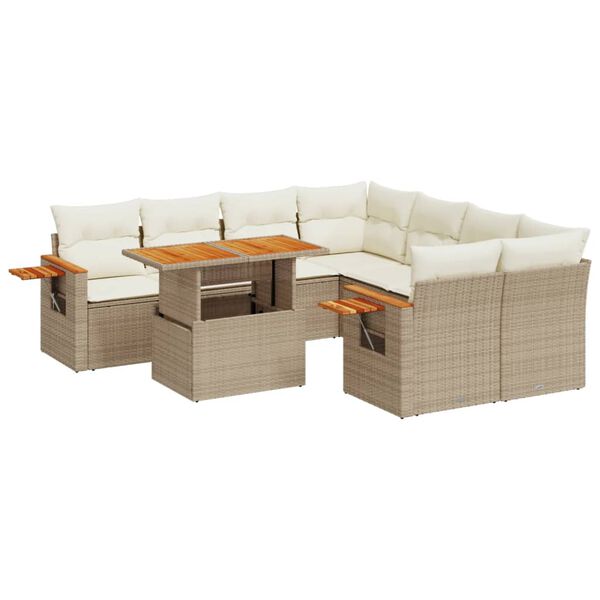 vidaXL Set Divano da Giardino 9 pz con Cuscini Beige in Polyrattan