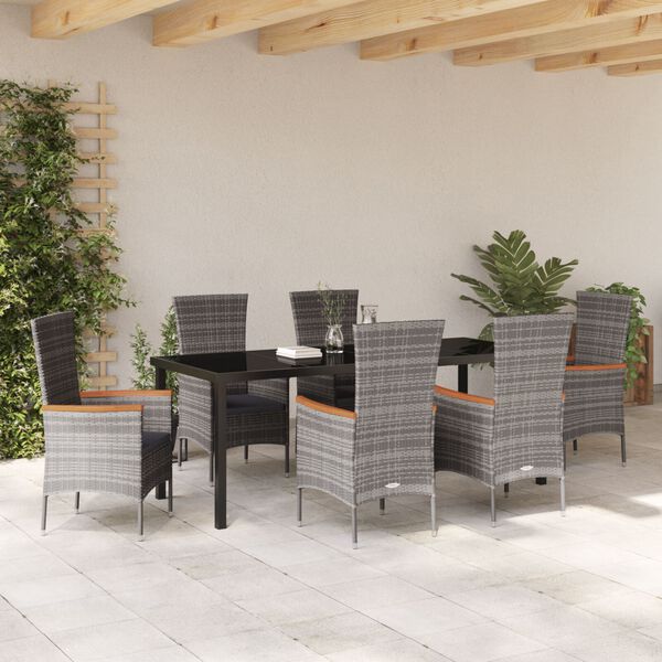 vidaXL Set da Pranzo per Giardino con cuscino 7 pcs Grigio
