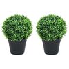 vidaXL Piante di Bosso Artificiale 2 pz a Sfera con Vaso Verde 37 cm