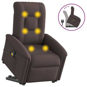 vidaXL Poltrona Alzapersona Massaggi Reclinabile Marrone Scuro Tessuto