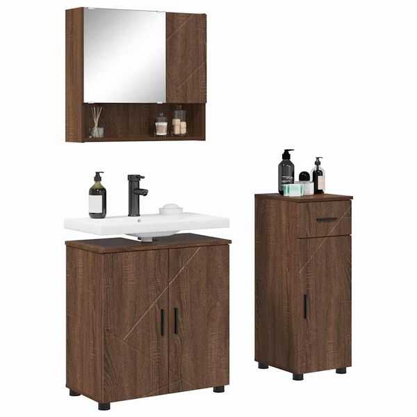 vidaXL Set di mobili per il bagno con cassetto 3 pcs Rovere Marrone