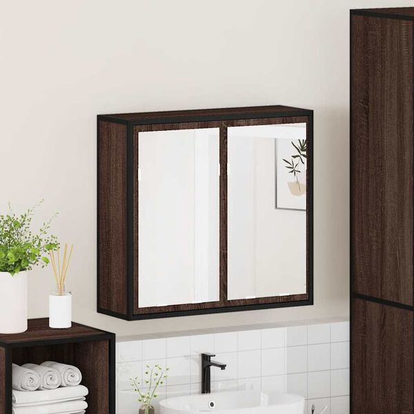 vidaXL Mobile Bagno Specchio Rovere Marrone 65x20x60 Legno Multistrato