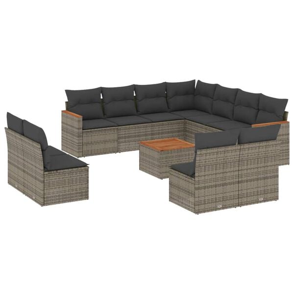vidaXL Set Divani da Giardino 12 pz con Cuscini Grigio in Polyrattan