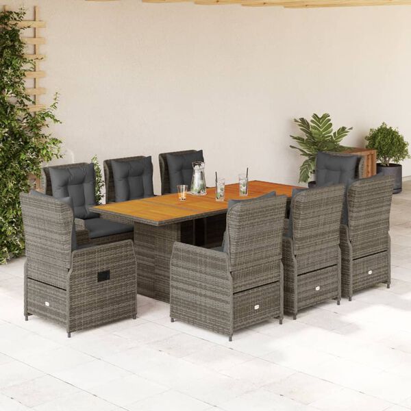 vidaXL Set da Pranzo da Giardino 9 pz con Cuscini in Polyrattan Grigio