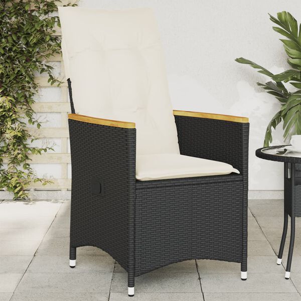 vidaXL Sedia Reclinabile da Giardino con Cuscini Nera in Polyrattan