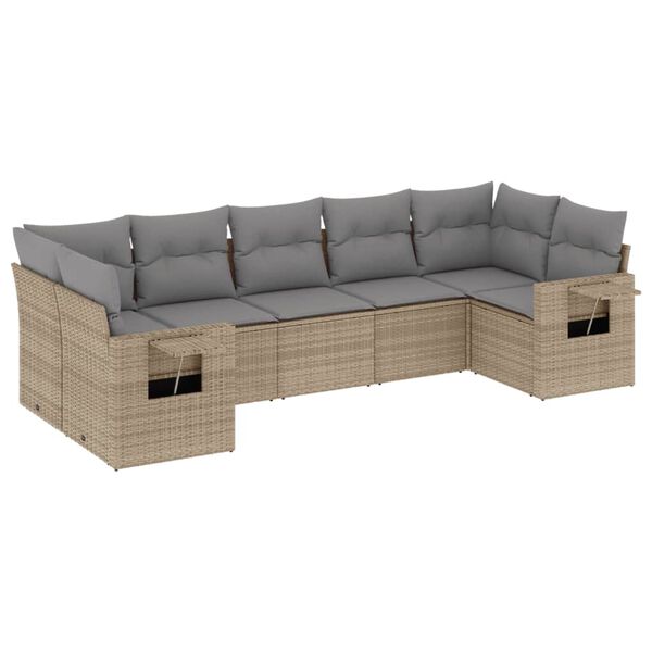 vidaXL Set Divani da Giardino 7 pz con Cuscini Beige in Polyrattan